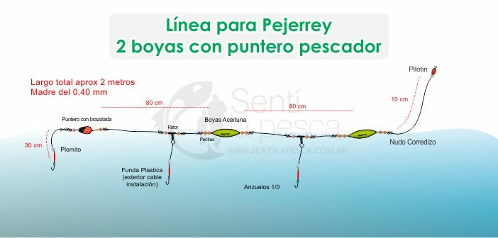 Línea Pejerrey dos boyas con Puntero Pescador